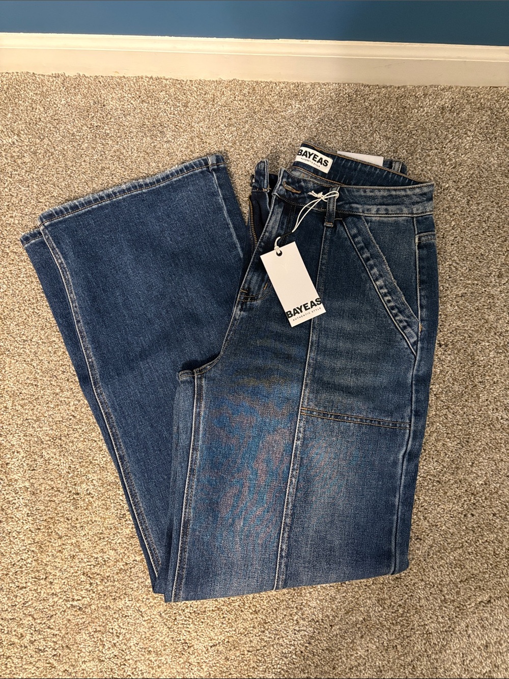 Bayeas Women's Wide Leg Flare Jeans - Medium Blue